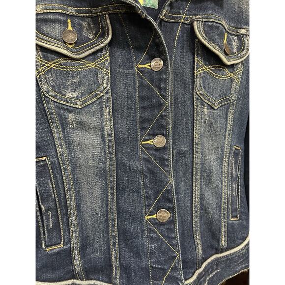 Abercrombie & Fitch Women's Blue Jean Distressed Crop Waist Denim Jean Jacket M - Picture 9 of 11